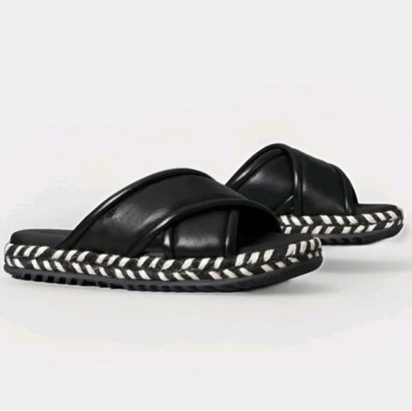 Tory Burch CrissCross Leather Espadrille Slide Sandals Black Size 8 EUC - Picture 1 of 15